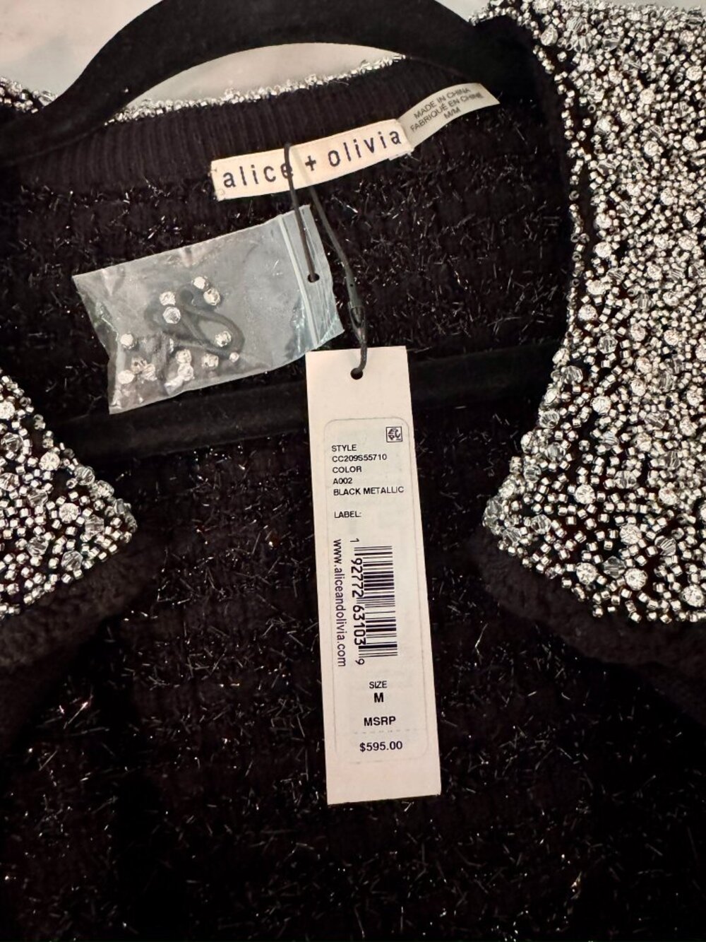 Alice + Olivia Akira Embellished Collar Cardigan — Black | Size M | NWT - Picture 6 of 8